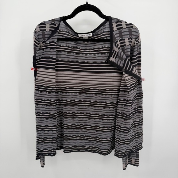 Pendleton Women's L Cardigan Black Grey Cityscape Knit Button Long Sleeve - Picture 3 of 10